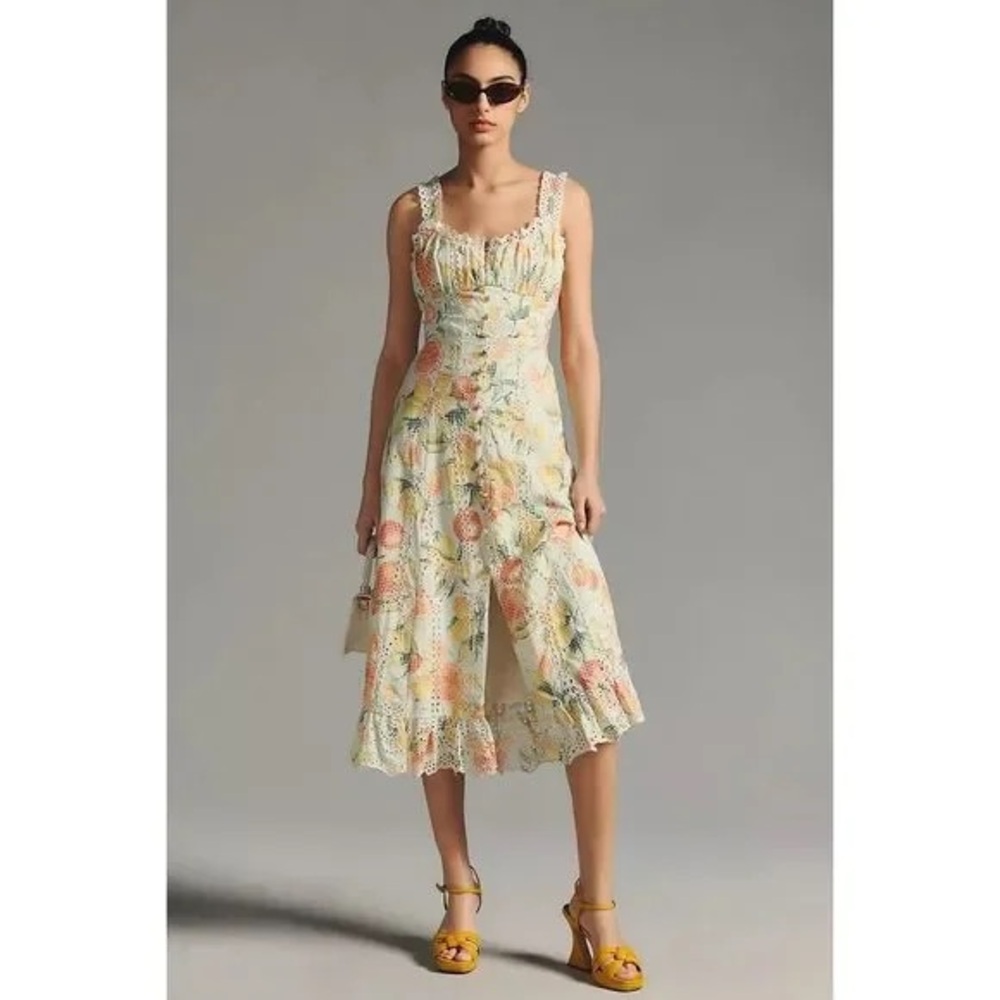 Anthropologie Ruffle Eyelit Midi Dress